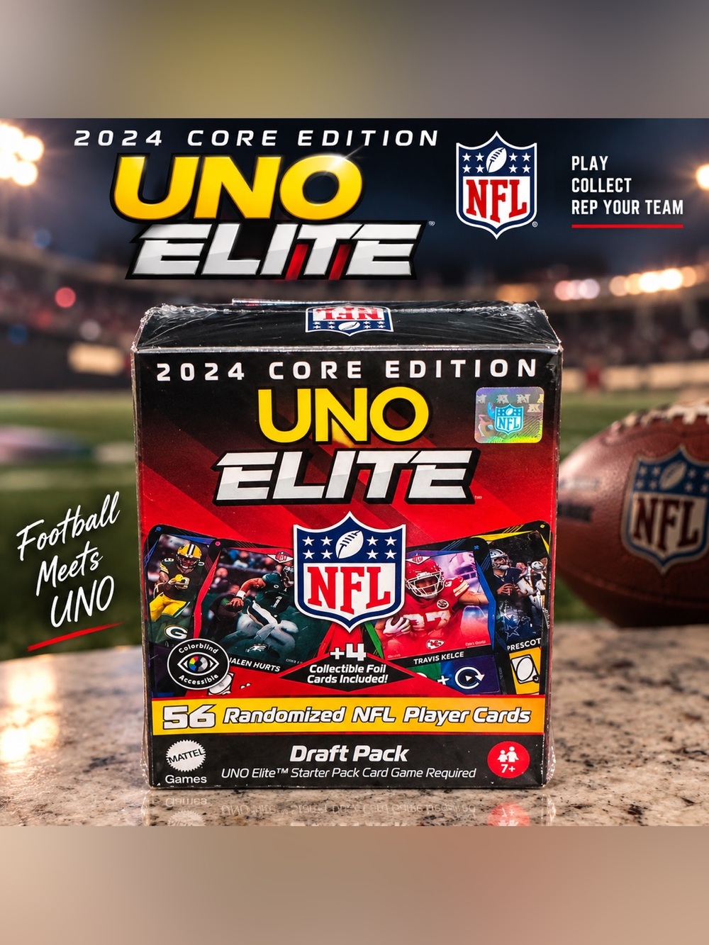 NFL UNO Elite 2024 Core Edition - Black, Red, Yellow NEW IN BOX